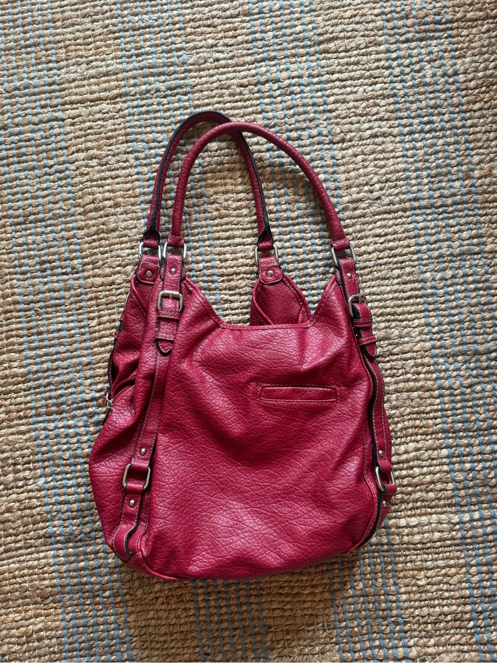 Women's Vintage Red Leather Shoulder Bag - Classic Tote